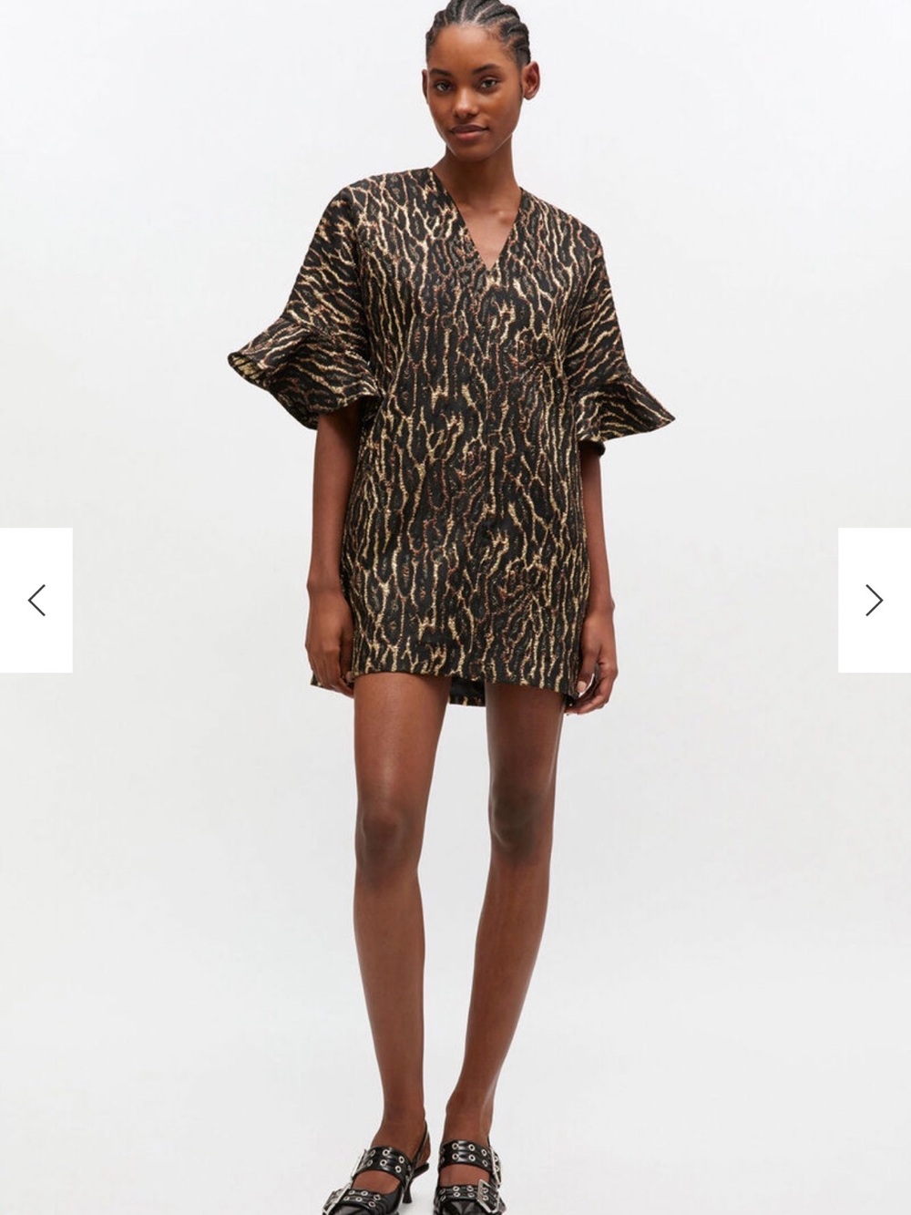 Ganni Black and Gold Animal-Print Mini Dress